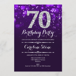 70th Birthday - Purple Silver Invitation