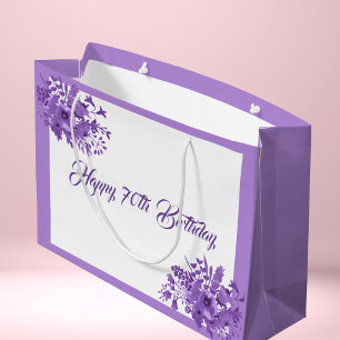 70th birthday purple watercolored florals large gift bag