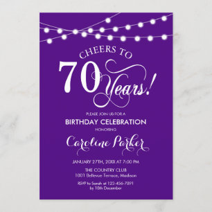 70th Birthday - Purple White Invitation