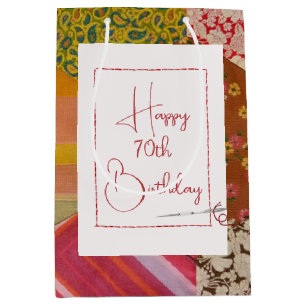 70th Birthday Quilt Pattern with Needle Medium Gift Bag