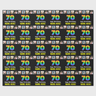 70th Birthday: Rainbow “70“; Custom Photos & Name Wrapping Paper