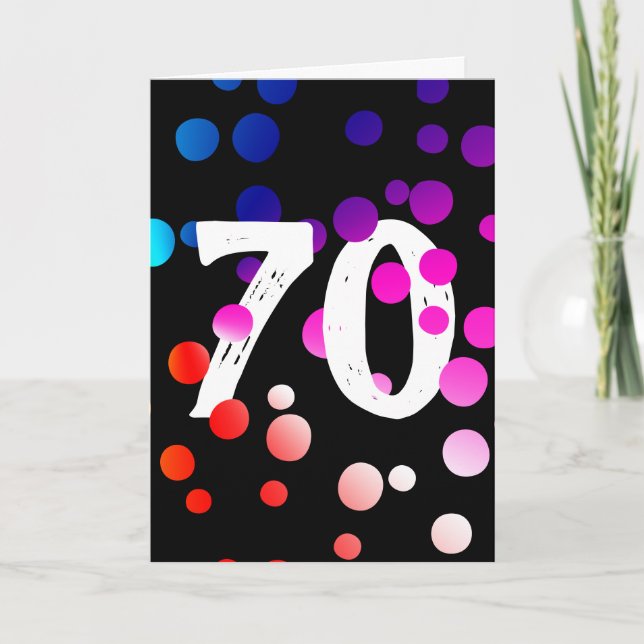 70th Birthday Rainbow Dots on Black Card (Front)