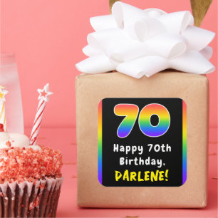 70th Birthday: Rainbow Spectrum # 70, Custom Name Square Sticker