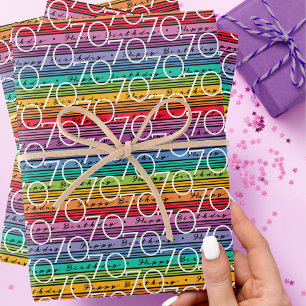 70th Birthday Rainbow Stripes Wrapping Paper Sheet