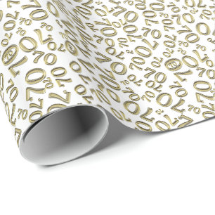 70th Birthday Random Number Pattern Gold/White 70 Wrapping Paper