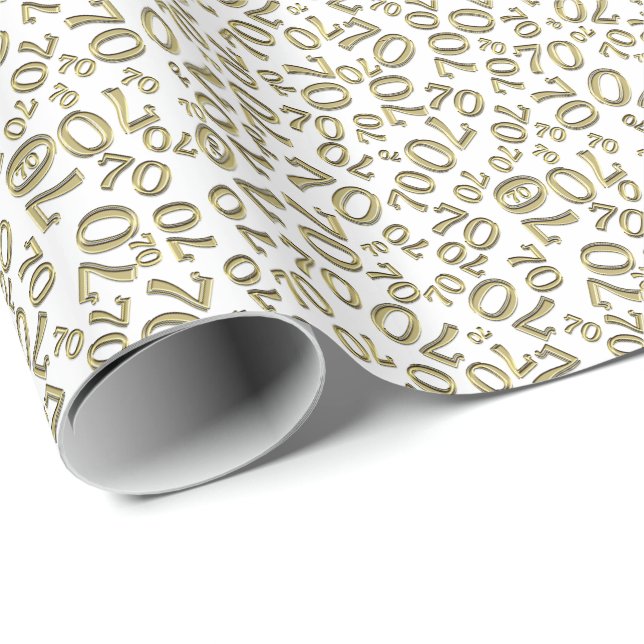 70th Birthday Random Number Pattern Gold/White 70 Wrapping Paper (Roll Corner)
