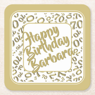 70th Birthday Random Number Pattern Gold White Square Paper Coaster