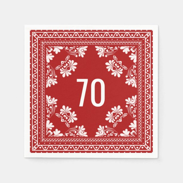 70th Birthday Red Bandanna Napkin (Front)