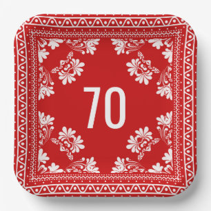 70th Birthday Red Bandanna Paper Plate