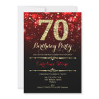 70th Birthday - Red Black Gold Invitation