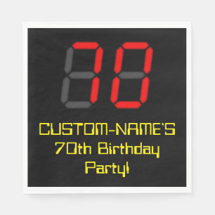 70th Birthday: Red Digital Clock Style "70" + Name Napkin