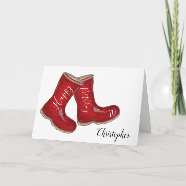 70th birthday red welly boot dad/ husband/ man card (Front)