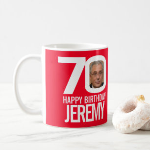 70th birthday red white custom photo name coffee mug