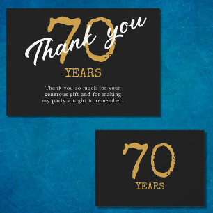 70th Birthday Retro Black And Gold Thank You Card