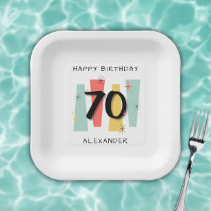 70th Birthday Retro Midcentury Modern Colorful Paper Plate