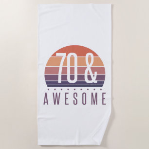 70th Birthday Retro Sunset Beach Towel