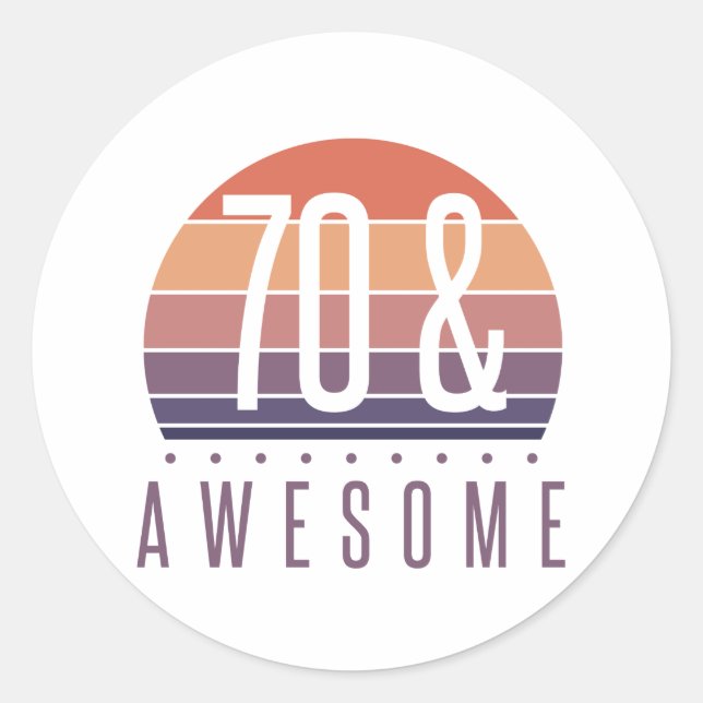 70th Birthday Retro Sunset Classic Round Sticker (Front)