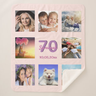 70th birthday rose gold blush pink photo collage sherpa blanket
