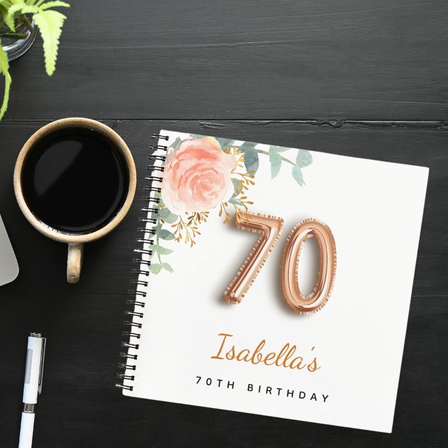 70th birthday rose gold eucalyptus guest book (Creator Uploaded)