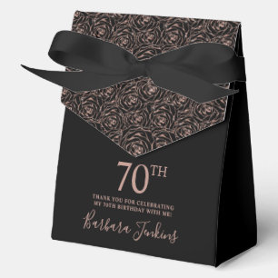70th Birthday Rose Gold Glitter Roses Thank You Favour Box