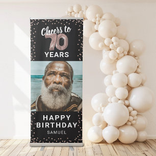 70th Birthday Rose Gold Photo Retractable Banner