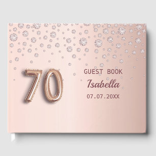 70th birthday rose gold pink monogram name elegant guest book
