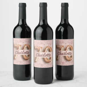 70th birthday rose gold pink name wine label