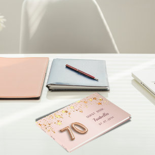 70th birthday rose gold stars blush name guest book