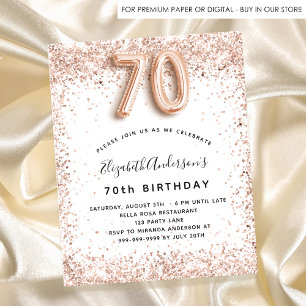 70th birthday rose gold white budget invitation flyer