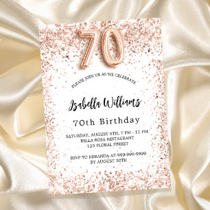 70th birthday rose gold white elegant invitation
