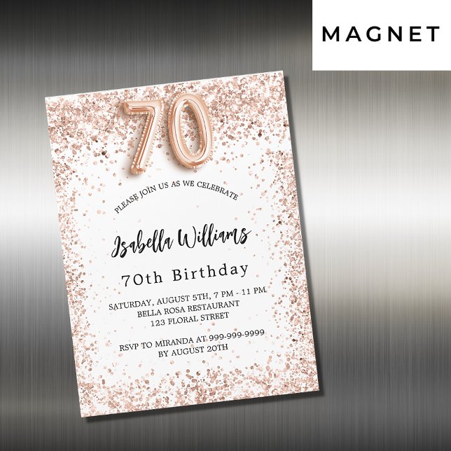 70th birthday rose gold white elegant luxury magnetic invitation (Creator Uploaded)
