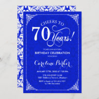 70th Birthday - Royal Blue White Damask