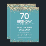 70th Birthday Save the Date Budget Invitation<br><div class="desc">Elegant Faux gold glitter with shimmering confetti highlights on the top and bottom border. All text is adjustable and easy to change for your own party needs. Great elegant 70th birthday template design.</div>