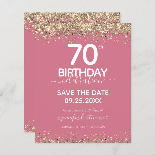 70th Birthday Save the Date Budget Invitation (Front/Back)