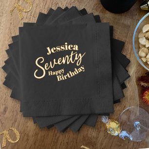 70th birthday script seventy custom name gold foil napkins