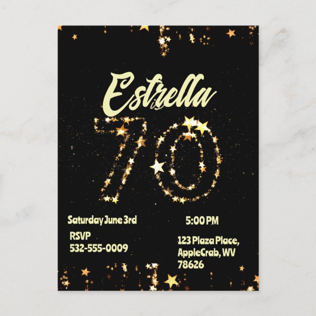 70th Birthday Seniors Digital Elegant Party Postcard (Front)