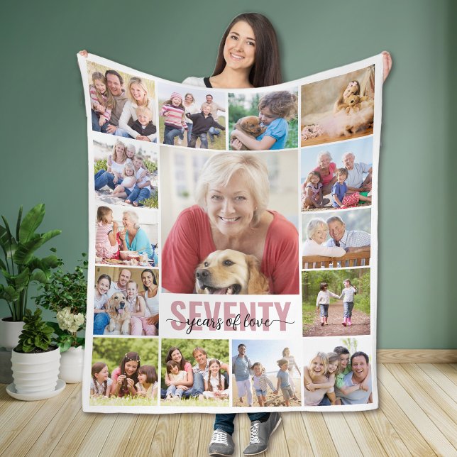 70th Birthday Seventy Photo Collage Fleece Blanket (Creator Uploaded)