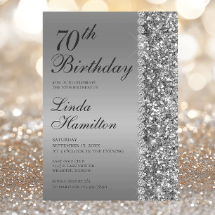70th Birthday Silver Glitter Diamond Invitation