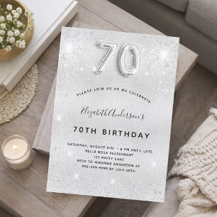 70th birthday silver glitter invitation