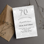 70th birthday silver glitter invitation<br><div class="desc">A modern,  stylish and glamourous invitation for a 70th birthday party.  A faux silver looking background,  decorated with glitter dust.    Personalise and add your name nad party details.  Number 70 is written with a balloon style font,  script.</div>