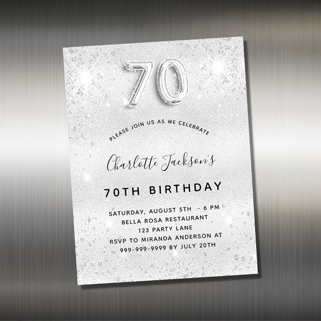 70th birthday silver glitter invitation magnet (Creator Uploaded)