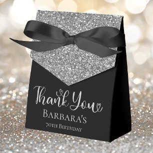 70th Birthday Silver Glitter Thank You Favour Box