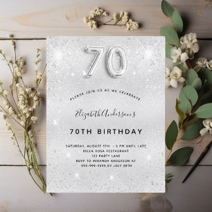 70th birthday silver sparkles invitation postcard