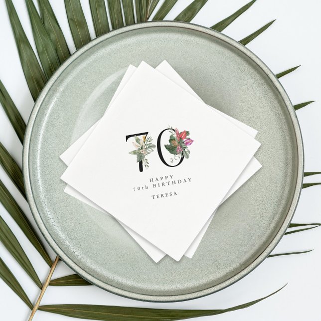 70th Birthday Simple Elegant Tropical Invitation Napkin (Creator Uploaded)