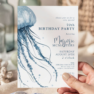 70th Birthday Simple Modern Coastal Jellyfish Invitation