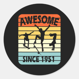 70th Birthday Skateboarding Boy Awesome Since 1951 Classic Round Sticker