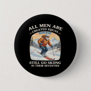 70th Birthday Skier Gift Vintage Skiing Seventies 6 Cm Round Badge