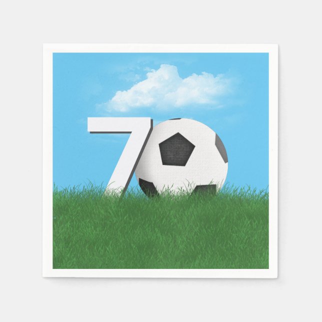 70th Birthday Soccer Ball In Green Grass Napkin (Front)