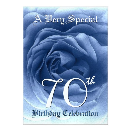 70th Birthday Soft Blue Rose Metallic Paper Card