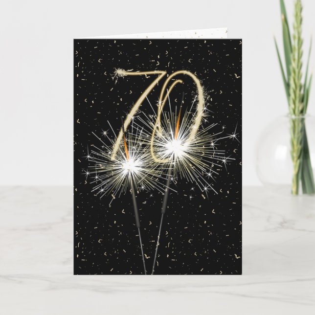 70th Birthday Sparkler on black Card (Front)